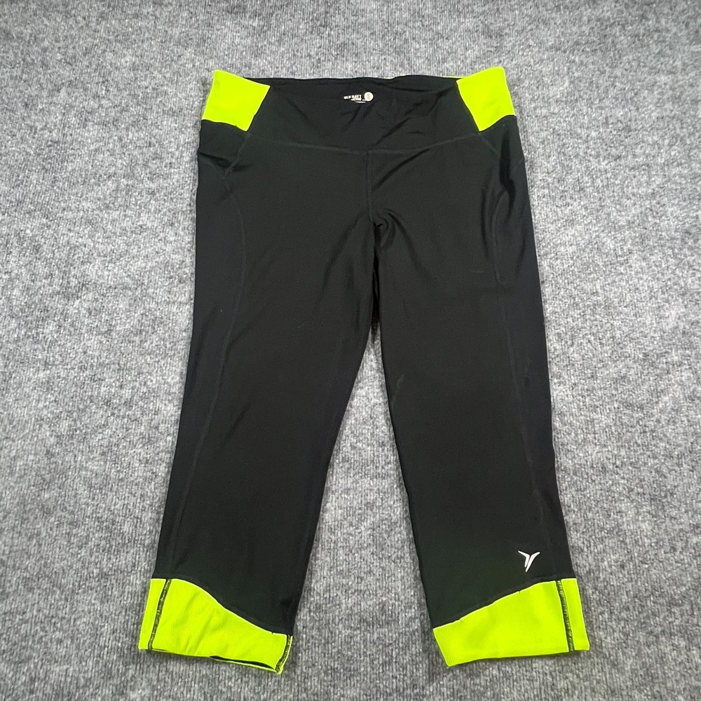 Old Navy Active Compression Leggings Womens XL Black Green Stretch Yoga Training